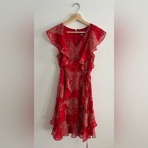 Tommy Hilfiger Vibrant Red Paisley V-Neck Dress